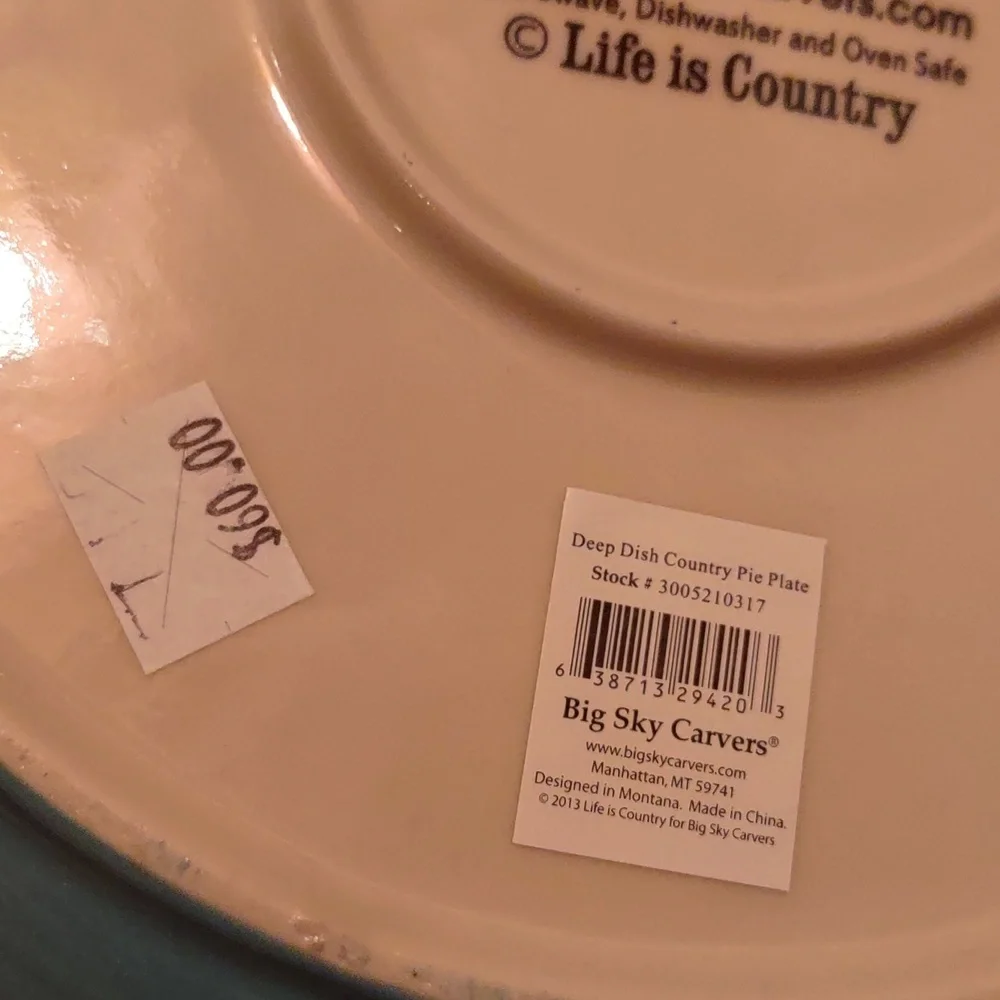 Deep dish country pie plate bless My country kitchen, ceramic